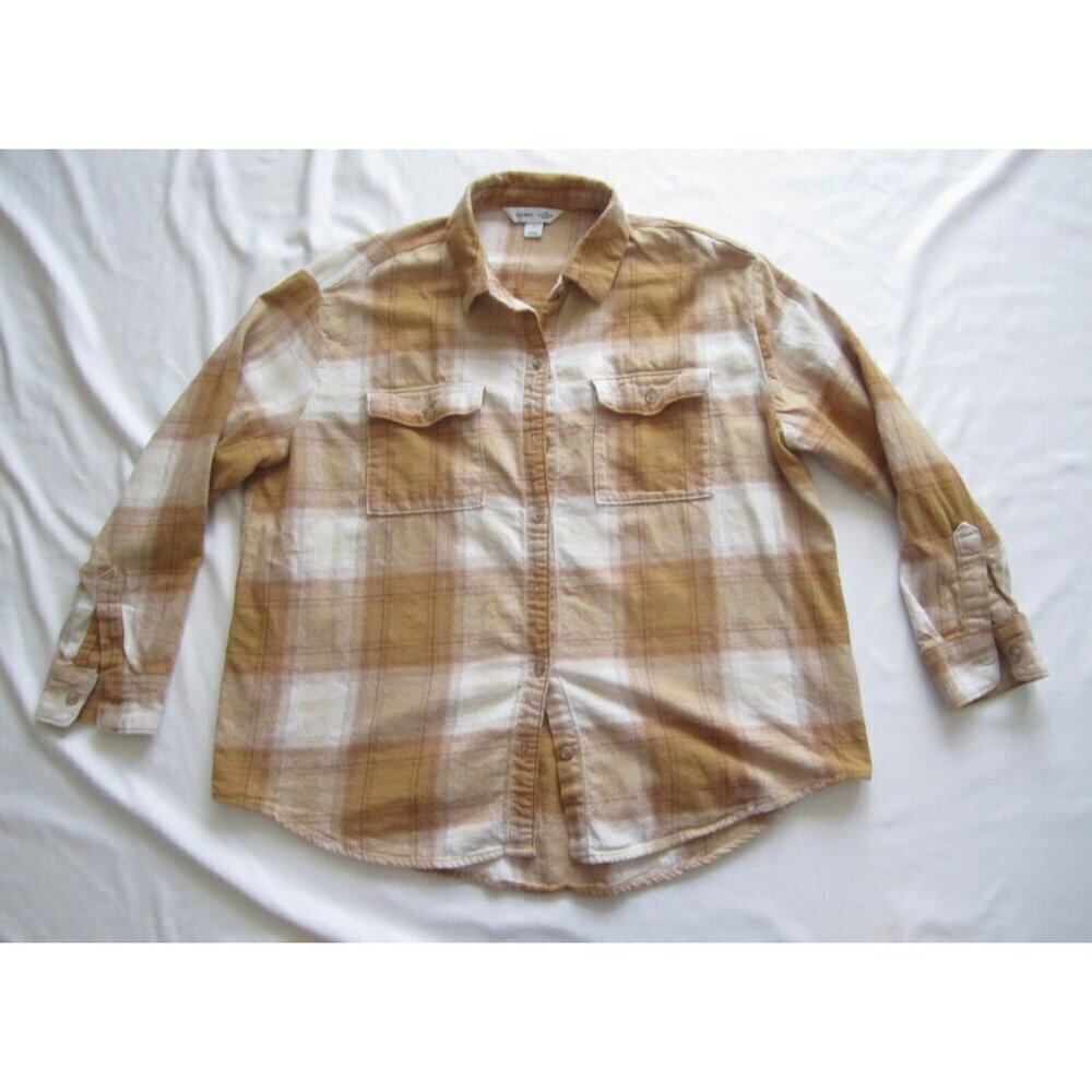 Women Old Navy The Boyfriend Madras Long Sleeve Shirt Sz L (WB370)